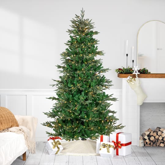 7.5Ft Pre-Lit Real Touch™️ Hudson Fir Artificial Christmas Tree, Warm White LED Lights By Northlight in Green | 7.5 ft | Michaels®